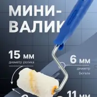 Мини-валик ТУНДРА, полиамид, 60 мм, рукоятка d=6 мм, d=15 мм, ворс 11 мм