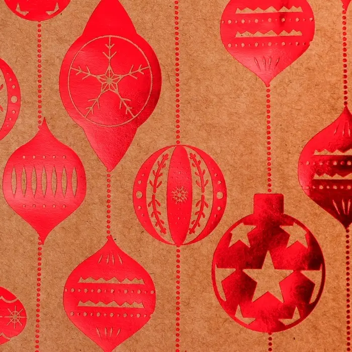 Пакет крафт с тиснением, круглая ручка, Пакет крафт с тиснением, круглая ручка, "Ёлочные игрушки" 21 х 27 х 11 см, 120 г