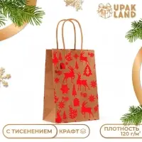 Пакет крафт с тиснением, круглая ручка, «Лес» 15×21×8 см, 120 г
