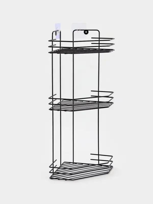 Полка для ванной угловая 3-х ярусная 20,5*20,5*52 см, цвет черный Полка для ванной угловая 3-х ярусная 20,5*20,5*52 см, цвет черный