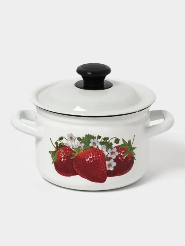 Кастрюля эмалированная, 2 л, d=17 см, с крышкой, белая