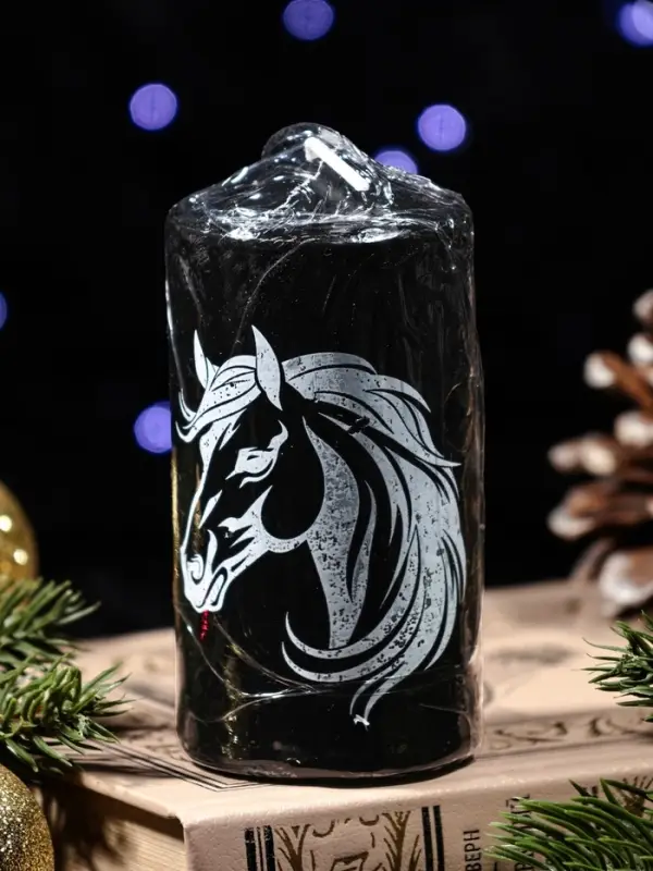 Свеча цилиндр с накаткой &laquo;Лошадь в профиль&raquo;, 50&times;100 мм, чёрная