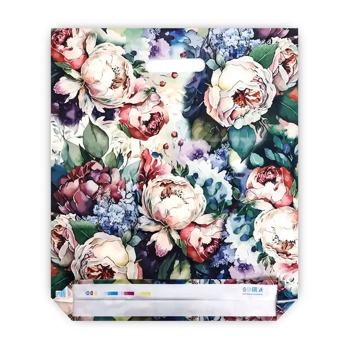 Пакет &laquo;Кремовые цветы&raquo;, полиэтиленовый с вырубной ручкой, 38&times;45 см, 60 мкм