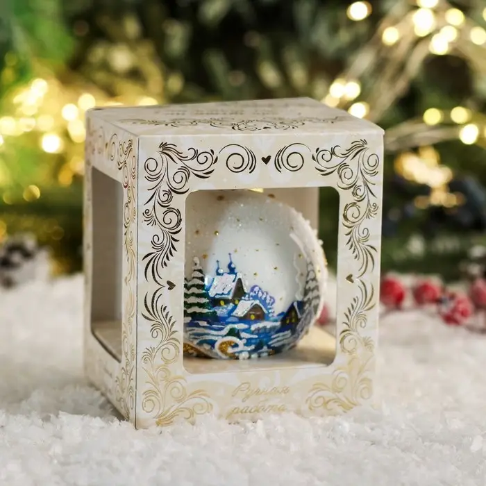 Шар новогодний "Деревня"  h- 8 см