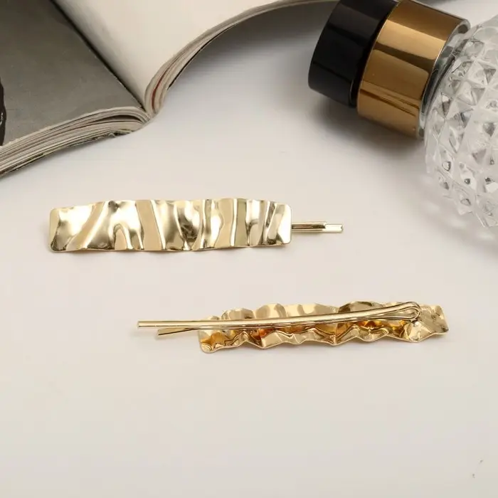 Невидимка для волос &laquo;Стиль&raquo;, набор 2 шт., прямой, 6 см, золото