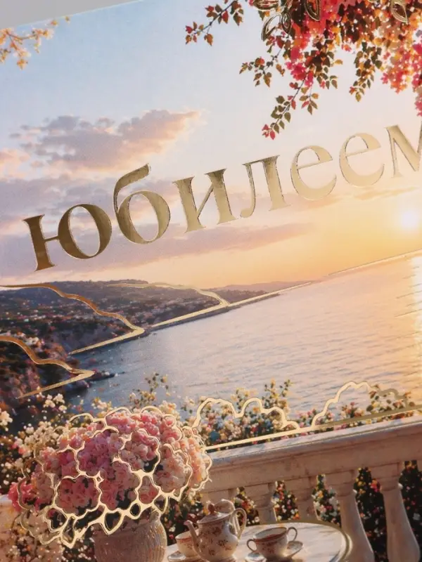 Открытка &laquo;С юбилеем! Пейзаж&raquo;, тиснение, 15&times;15 см