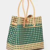 Сумка плетёная, 40&times;20&times;55 см, пластик, зелёно-бежевая