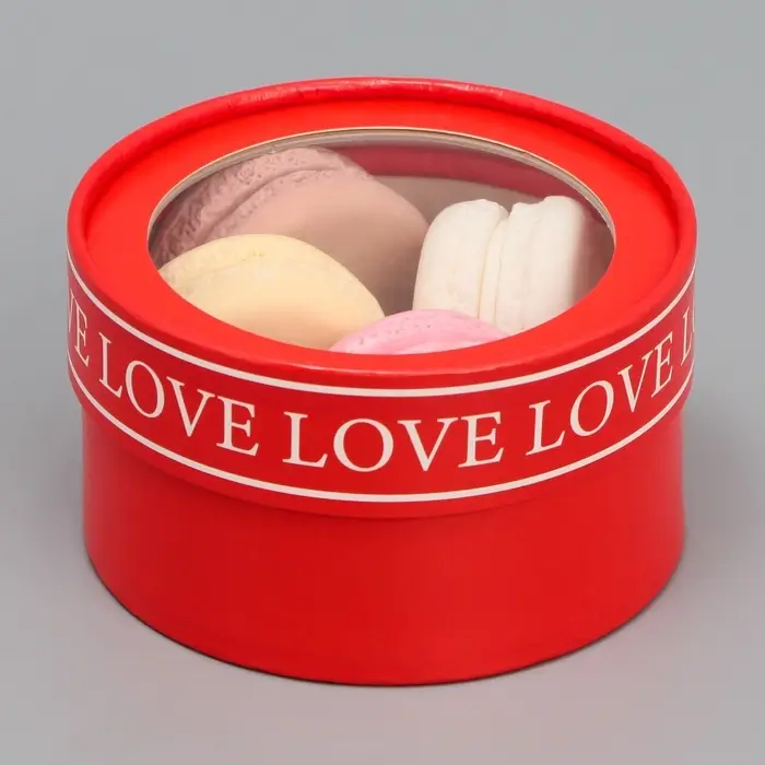 Коробка для макарун, кондитерская упаковка тубус с окном Love, 12&times;12&times;5 см