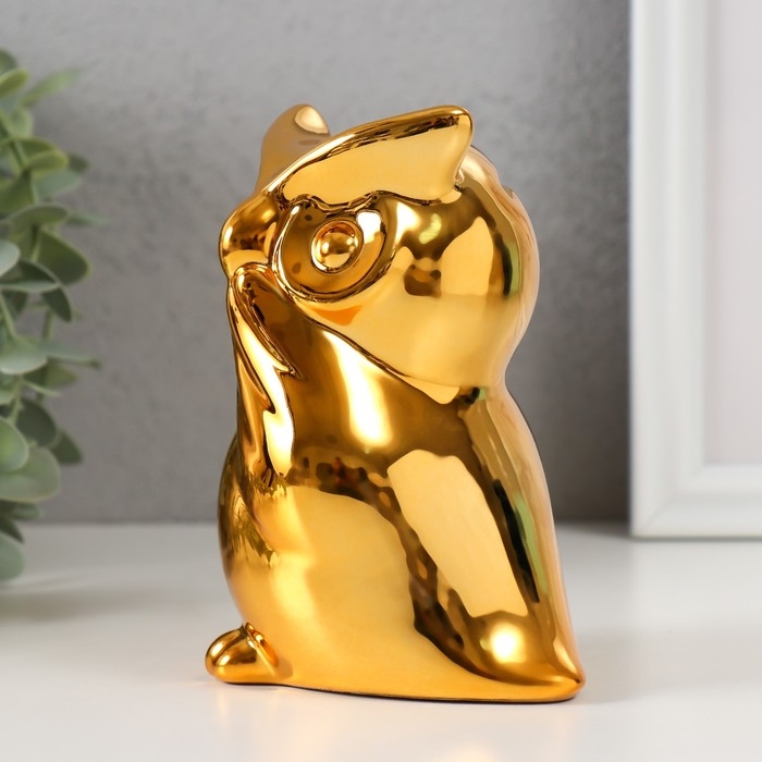 Копилка керамика  Копилка керамика "Удивлённая сова" золото 12х8х14 см