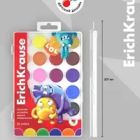 Акварель ErichKrause Jolly Friends, 24 цвета, матовые насыщенные цвета, пластиковая коробка с европодвесом