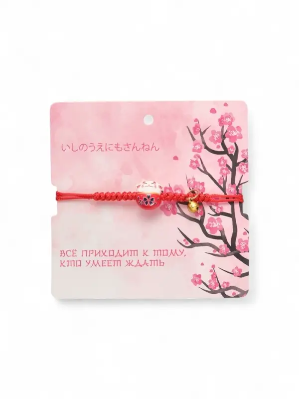 Браслет на нити &laquo;Котик нэко&raquo;, d=6 см, красный в золоте