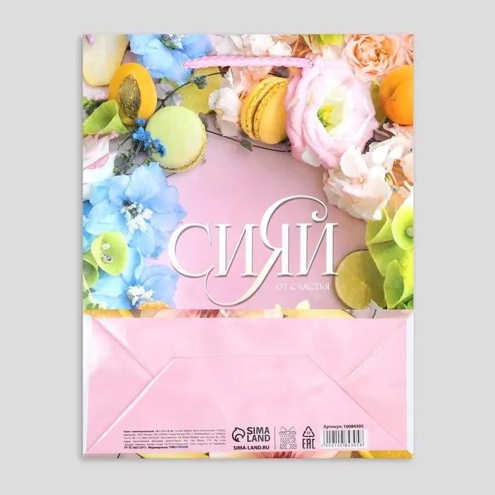 Пакет подарочный ламинированный, упаковка, «Счастье внутри», MS 18 х 23 х 8 см