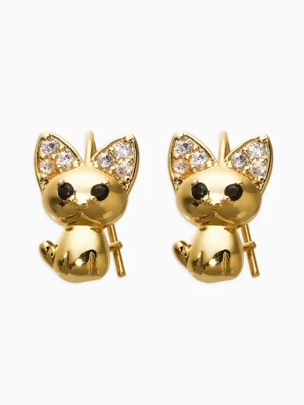 Серьги детские Серьги детские "Выбражулька" котик, цвет белый в золоте