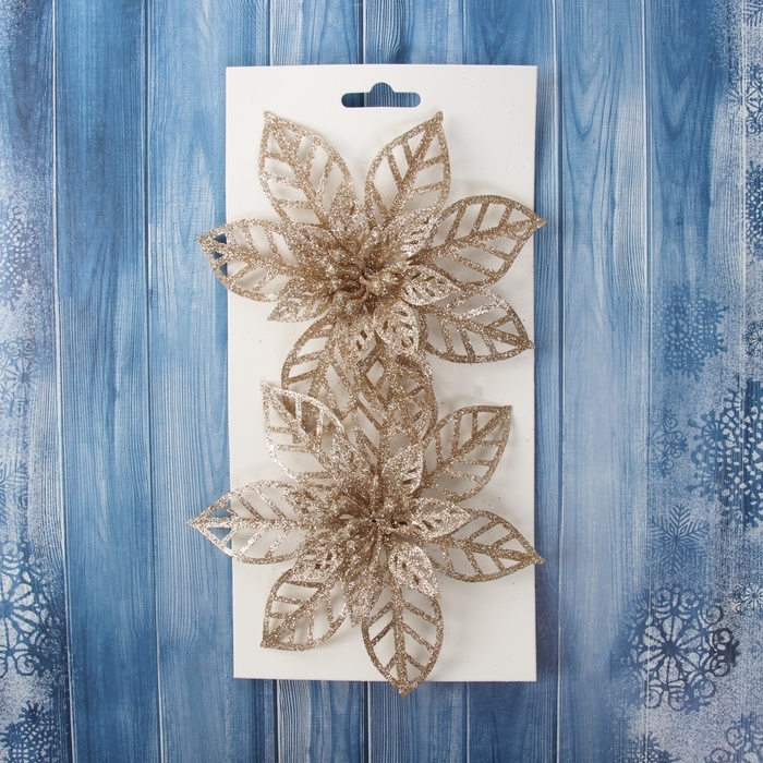 Украшение ёлочное Украшение ёлочное "Цветы резные блеск" (набор 2 шт) на зажимах, 13х13 см, золото