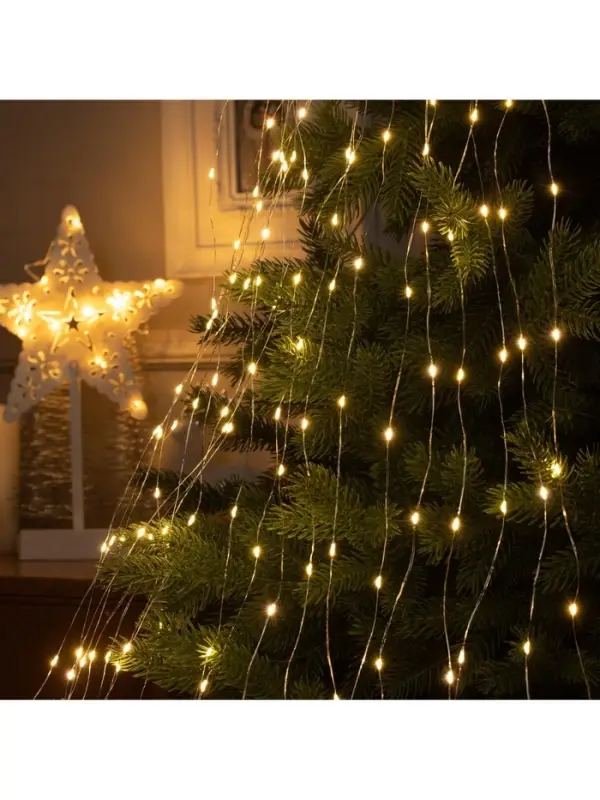 Гирлянда &laquo;Конский хвост&raquo; 20 нитей по 2 м, IP20, серебристая нить, 400 LED, свечение тёплое белое, 12 В