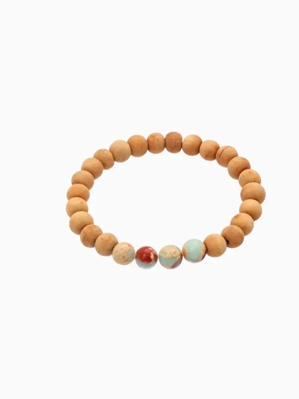 Браслет из сандалового дерева с агатом, длина 18 см, цв. голубой Браслет из сандалового дерева с агатом, длина 18 см, цв. голубой