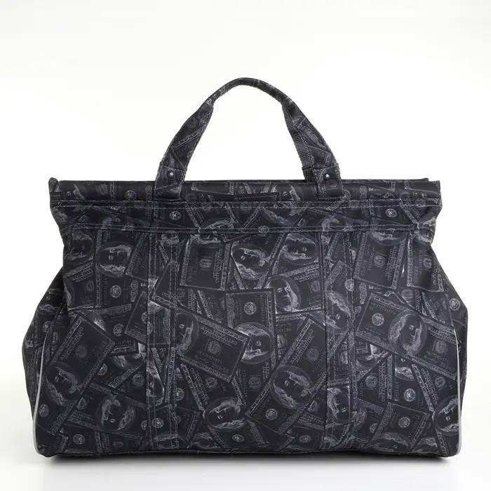 Сумка дорожная на молнии, наружный карман, длинный ремень, чёрная