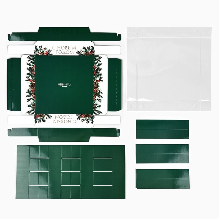 Коробка под 16 конфет с ячейками &laquo;Новогодняя ботаника&raquo;, 19 х 19 х 3 см, Новый год
