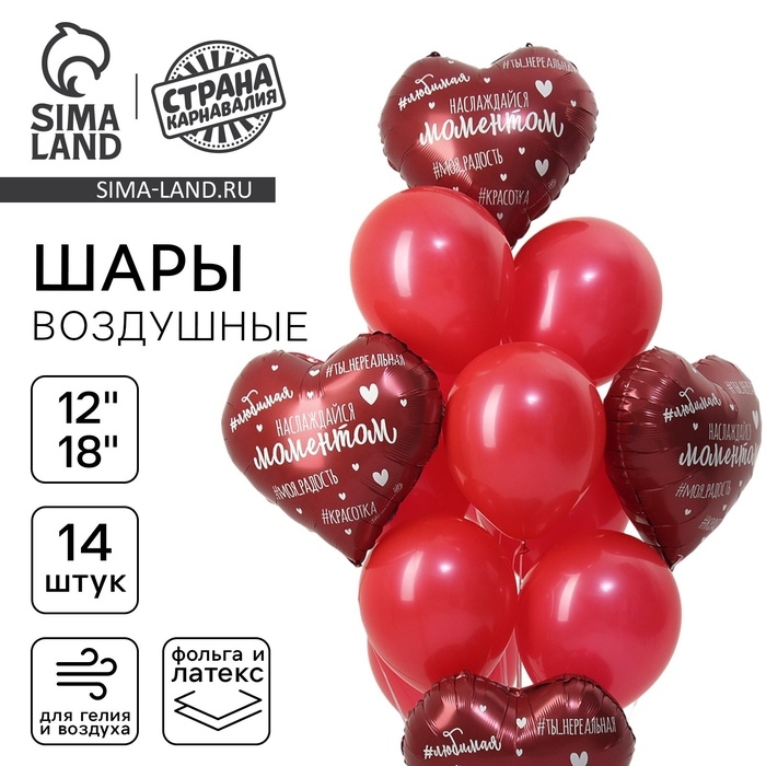 Набор воздушных шаров &laquo;Наслаждайся моментом&raquo;, красный, фольга, латекс, 14 шт.