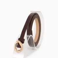 Ремень женский тонкий, 110&times;1 см, золотистая пряжка металл, коричневый