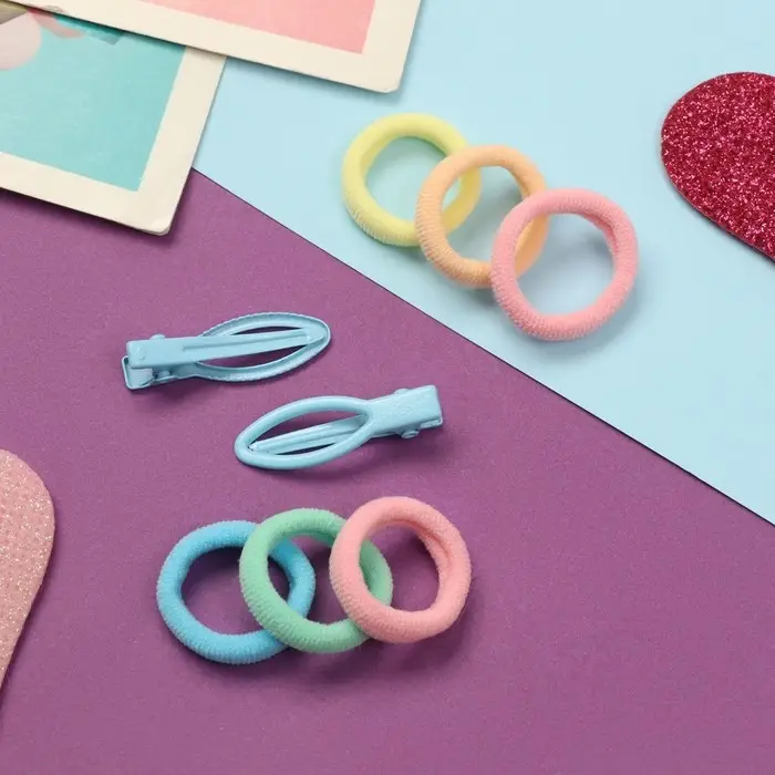 Набор для волос "Карамель" (10 резинок 1,5 см, 2 зажима 3 см) рыбка, голубой