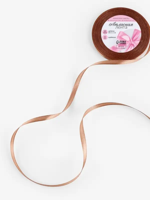 Лента атласная, 6 мм &times; 23 &plusmn; 1 м, цвет бронзовый №117
