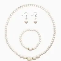 Набор 3 предмета: серьги, колье, браслет &laquo;Жемчуг&raquo;, элегантный, белый в серебре