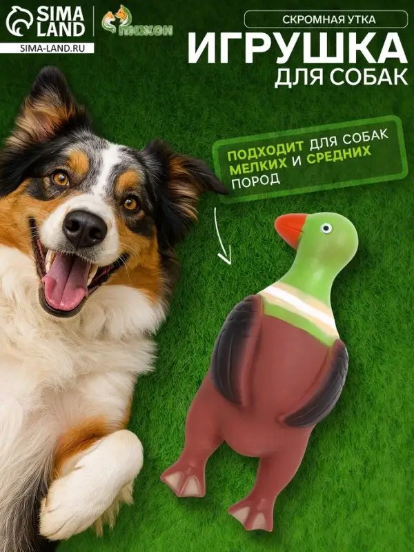 Игрушка пищащая &laquo;Скромная утка&raquo; для собак, 18&times;7&times;4 см, коричневая