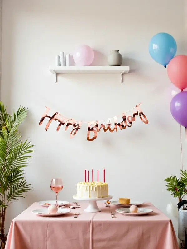 Гирлянда Гирлянда "Happy Birthday" надпись, розовое золото