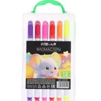 Фломастеры 12 цветов &laquo;Мышка&raquo;, в пластиковом пенале с ручкой, вентилируемый колпачок, МИКС