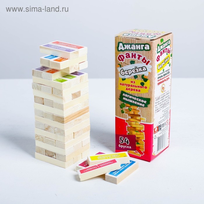 Падающая башня дженга, настольная игра Падающая башня дженга, настольная игра "Фанты", с заданиями, 54 бруска, 18.5 х 6.5 см