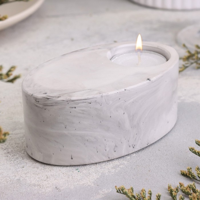 Подсвечник Подсвечник "Узкий овал. Мрамор" из гипса,11,5х7х4см,мрамор с чёрными полосками