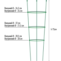Опора для растений Круглая (3 кольца) металл h75см, 466338