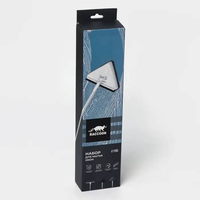 Щётка для окон, телескопическая ручка 47(80.5) см, поролон, две насадки из микрофибры с держателем 11.5&times;6.5 см