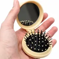 Расчёска складная, с зеркалом, массажная, d=6.5&times;4 см, бежевая