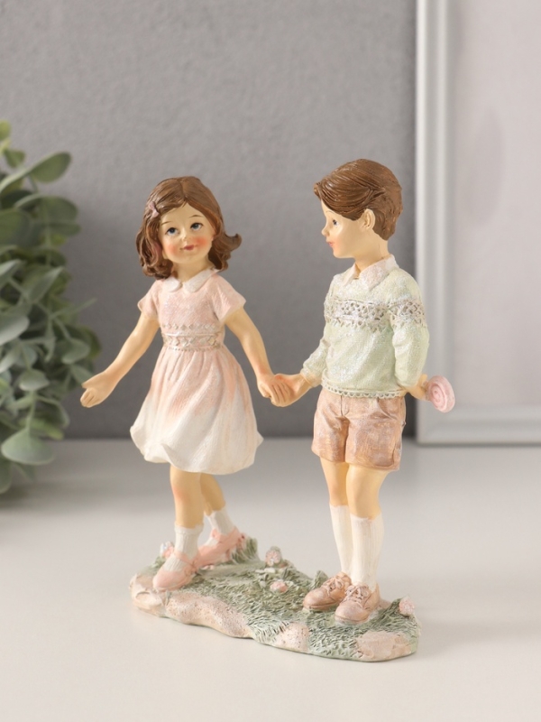 Сувенир полистоун  Сувенир полистоун "Лучшие друзья на прогулке" розово-зелёный 13х6х15,5 см