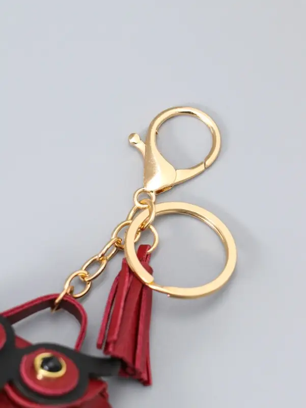 Брелок для ключей с карабином, с кистью &laquo;Сумочка. Сова&raquo;, на сумку, рюкзак, бордо, 5.2&times;2.5&times;6 см