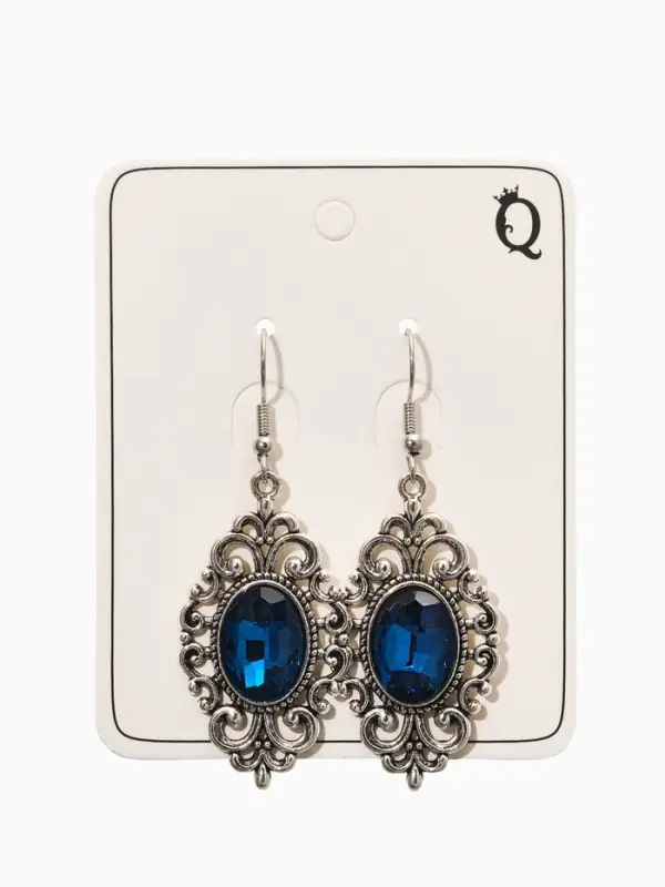 Серьги со стразми Серьги со стразми "Винтаж" овал ажурный, цвет синий в чернёном серебре