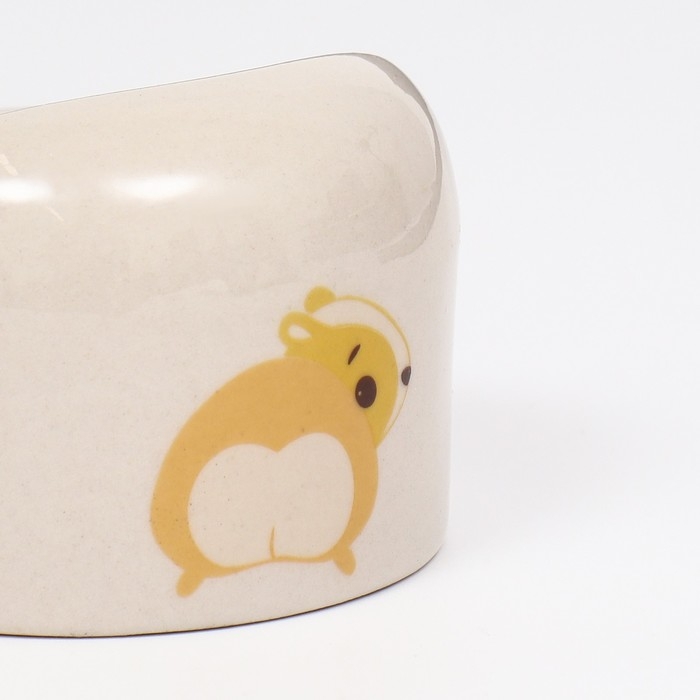 Миска керамическая  Миска керамическая "Хомяк и еда" 65мл, 6,3 х 4,5 см, бежевая с принтом