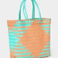 Сумка плетёная, 30&times;15&times;35 см, пластик, бирюзово-жёлтая