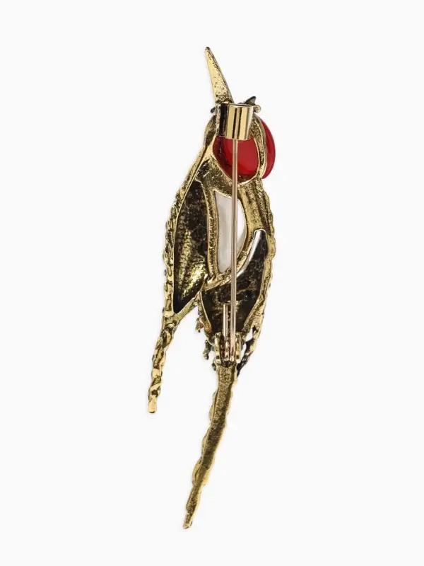 Брошь &laquo;Дятел&raquo;, цвет красно-белый в чернёном золоте