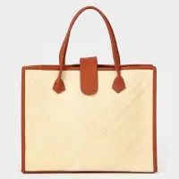 Сумка плетёная на застёжке из пандана, 41&times;16&times;50 см, бежево-коричневая