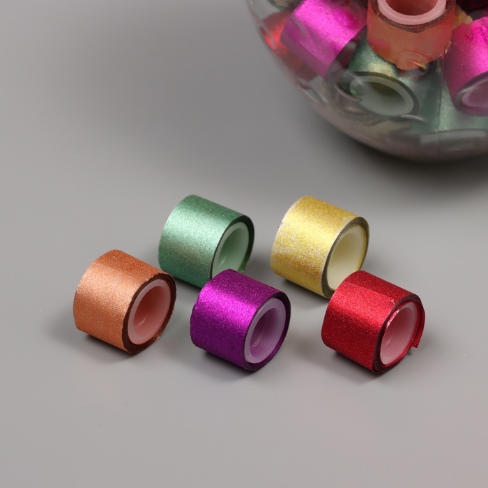 Клейкая лента пластик в банке  Клейкая лента пластик в банке "Глори. Микс" н-р 40 шт 1,2 см, дл.0,9 м 7х7х9 см