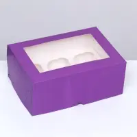 Упаковка на 6 капкейков с окном сиреневая, 25×17×10 см
