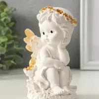 Фигурка гипс &laquo;Ангел в цветах&raquo;, 13&times;8 см, белая