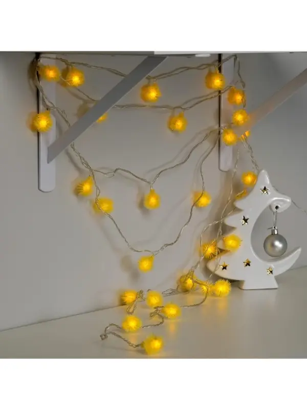 Гирлянда &laquo;Нить&raquo; 5 м с насадками &laquo;Ёжики жёлтые&raquo;, IP20, прозрачная нить, 30 LED, свечение жёлтое, 8 режимов, 220 В