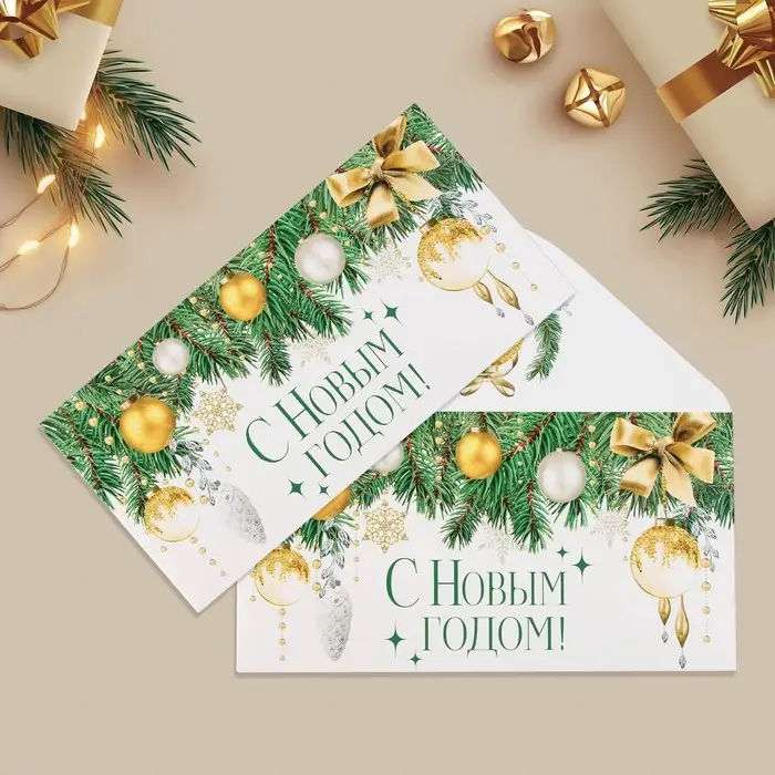 Конверт для денег «С Новым годом!», ёлочные игрушки, 16.5 х 8 см