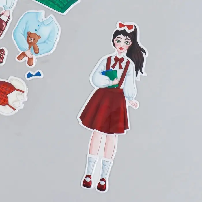 Наклейка-игра «Одень куклу. Школьный», для скрапбукинга, творчества, пластик, 15×20 см