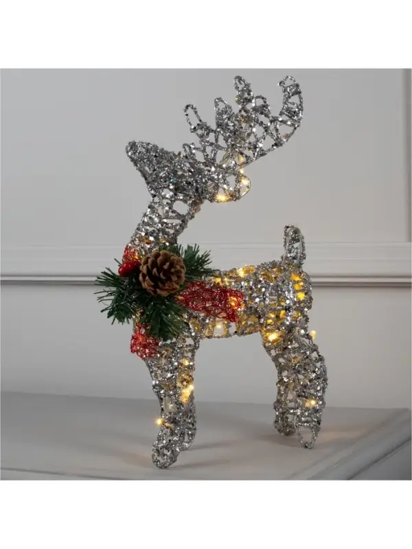 Светодиодная фигура &laquo;Олень серебристый&raquo; 25&times;30&times;10 см, металл, от батареек ААх3, свечение тёплое белое
