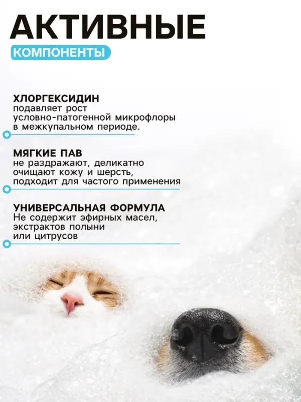 Шампунь - кондиционер для собак и кошек, 250 мл, гипоаллергенный, с хлоргексидином